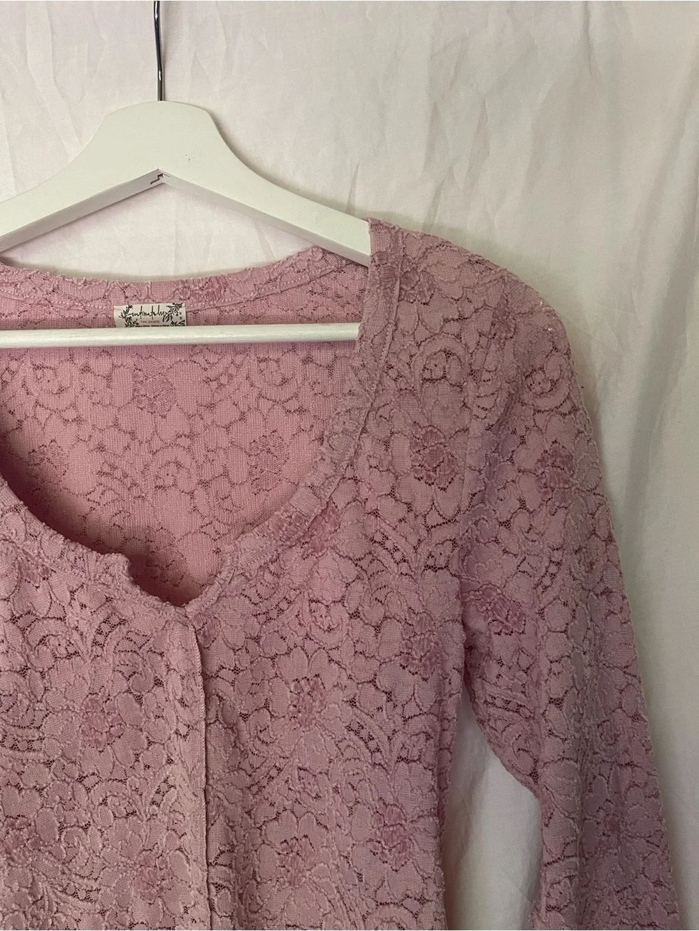 Free People Cloud Ride Notch Sheer Lace Top Lavender Size M Fairycore Grunge
